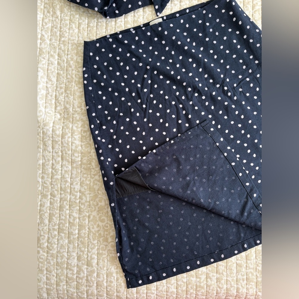 MINKPINK | Pip Polka Dot Midi Skirt | Navy Blue | Size L - Picture 8 of 16
